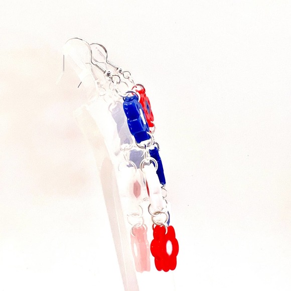 USA Flower Earrings - 4th of July Earrings - American Earrings - Patriotic Earri - Picture 4 of 8